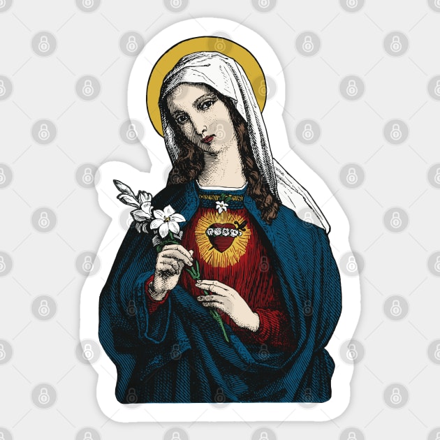 Virgin Mary with her Immaculate Heart Sticker by Beltschazar
